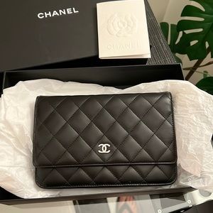 Chanel WOC lambskin black leather with silver hardware